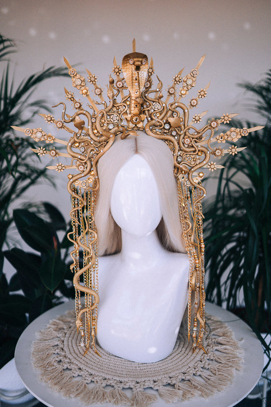 Golden Snake Crown, Medusa Headpiece, Goddess Halo Crown, Snake Headdress, Halloween Crown, Mythical Gold Crown, Snake Tiara, Festival