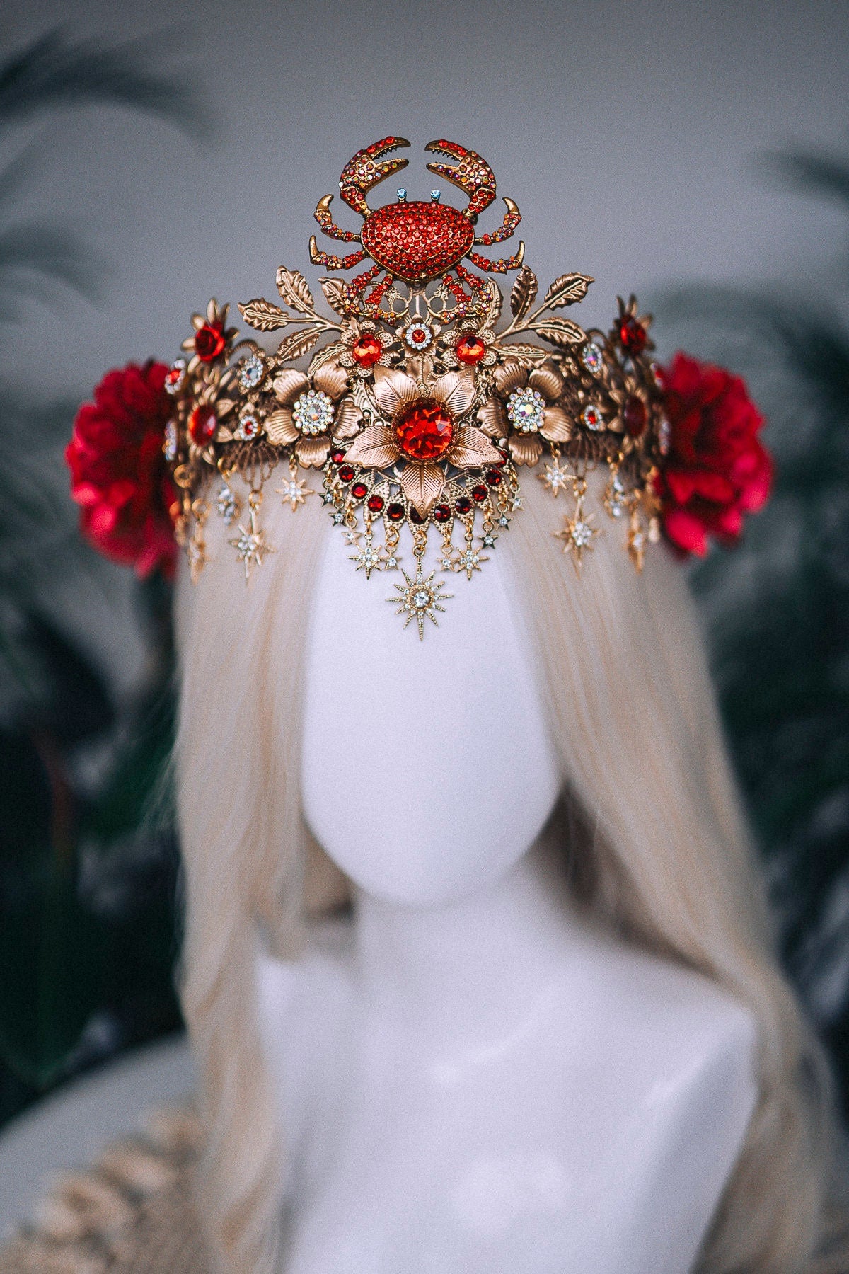 SALE Cancer Zodiac Signs jewelry, Cancer Zodiac crown, Birthday headband, Gold headpiece, Tiara, Halloween costume, Flower crown, Birthday