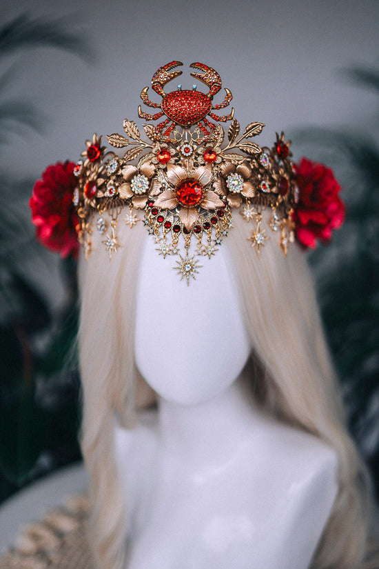 SALE Cancer Zodiac Signs jewelry, Cancer Zodiac crown, Birthday headband, Gold headpiece, Tiara, Halloween costume, Flower crown, Birthday