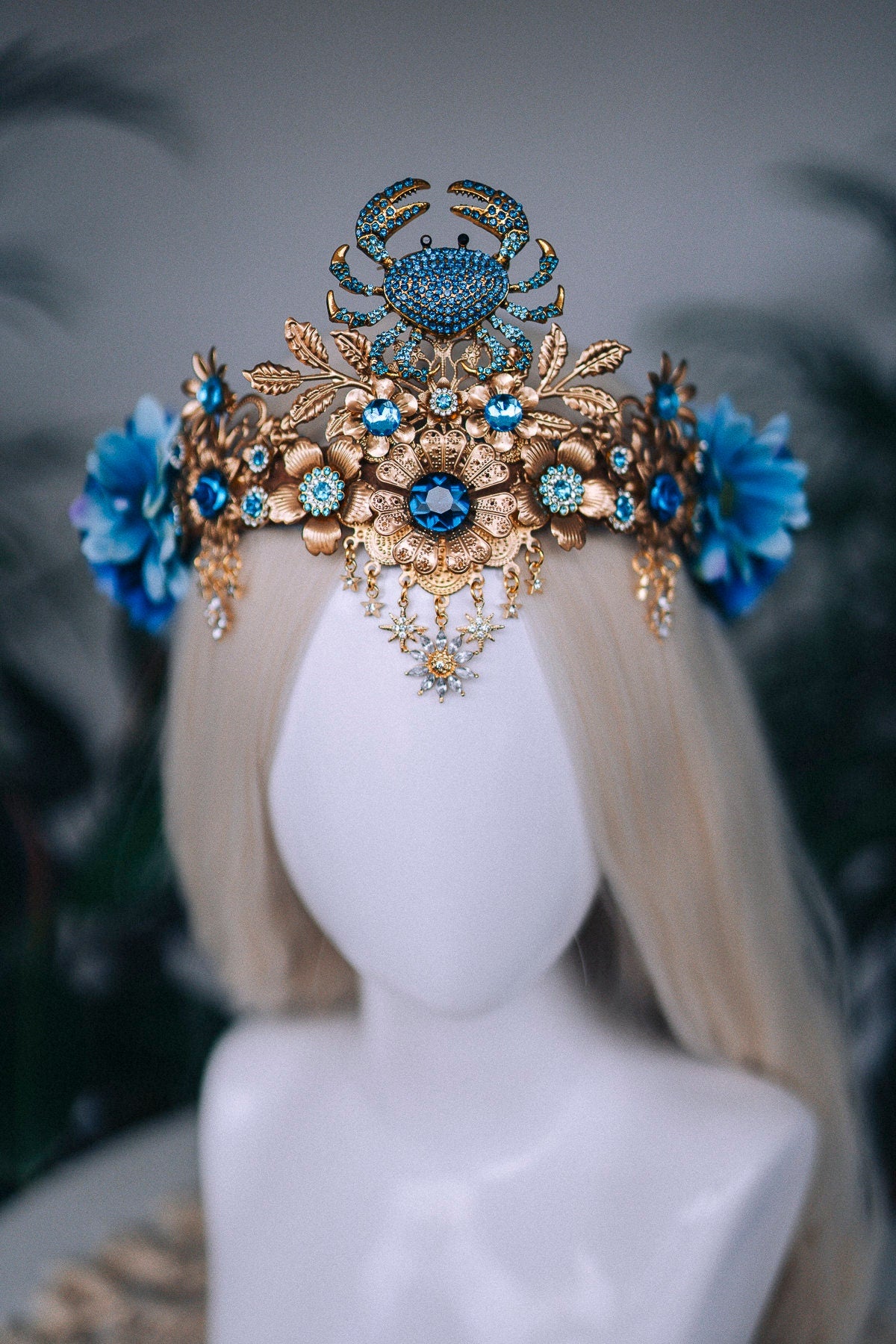 SALE Cancer Zodiac Signs jewelry, Cancer Zodiac crown, Birthday headband, Gold headpiece, Tiara, Halloween costume, Flower crown, Birthday