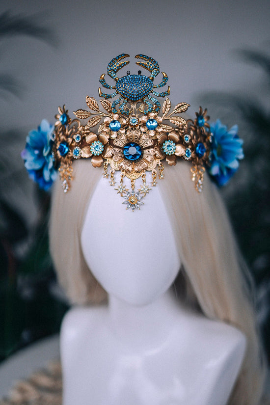 SALE Cancer Zodiac Signs jewelry, Cancer Zodiac crown, Birthday headband, Gold headpiece, Tiara, Halloween costume, Flower crown, Birthday