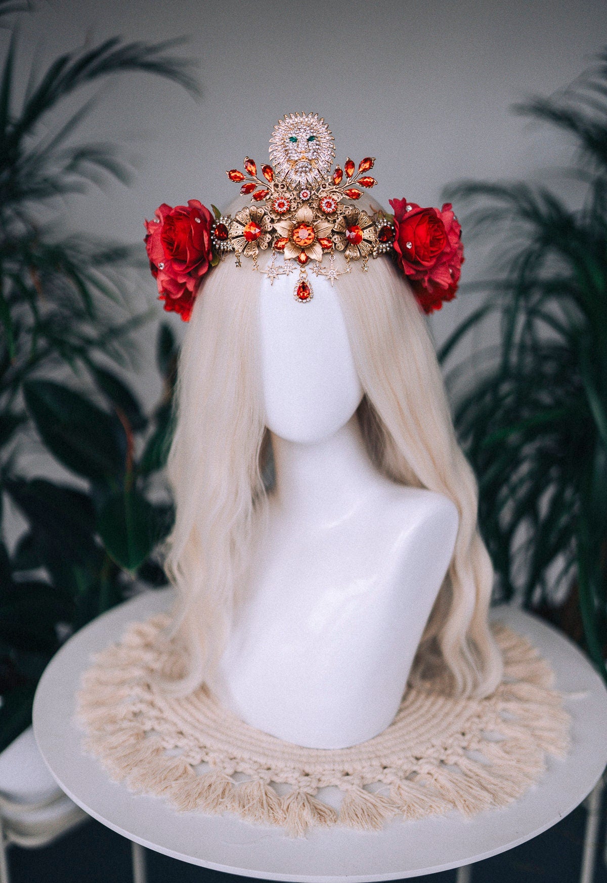 SALE Leo Zodiac signs, Birthday headband, Gold crown, Red flower crown, Zodiac jewelry, Goddess crown, Leo jewelry, Astrology, Birthday