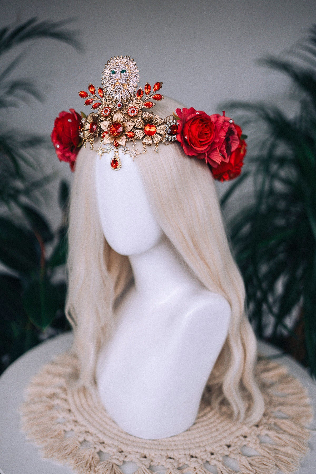 SALE Leo Zodiac signs, Birthday headband, Gold crown, Red flower crown, Zodiac jewelry, Goddess crown, Leo jewelry, Astrology, Birthday