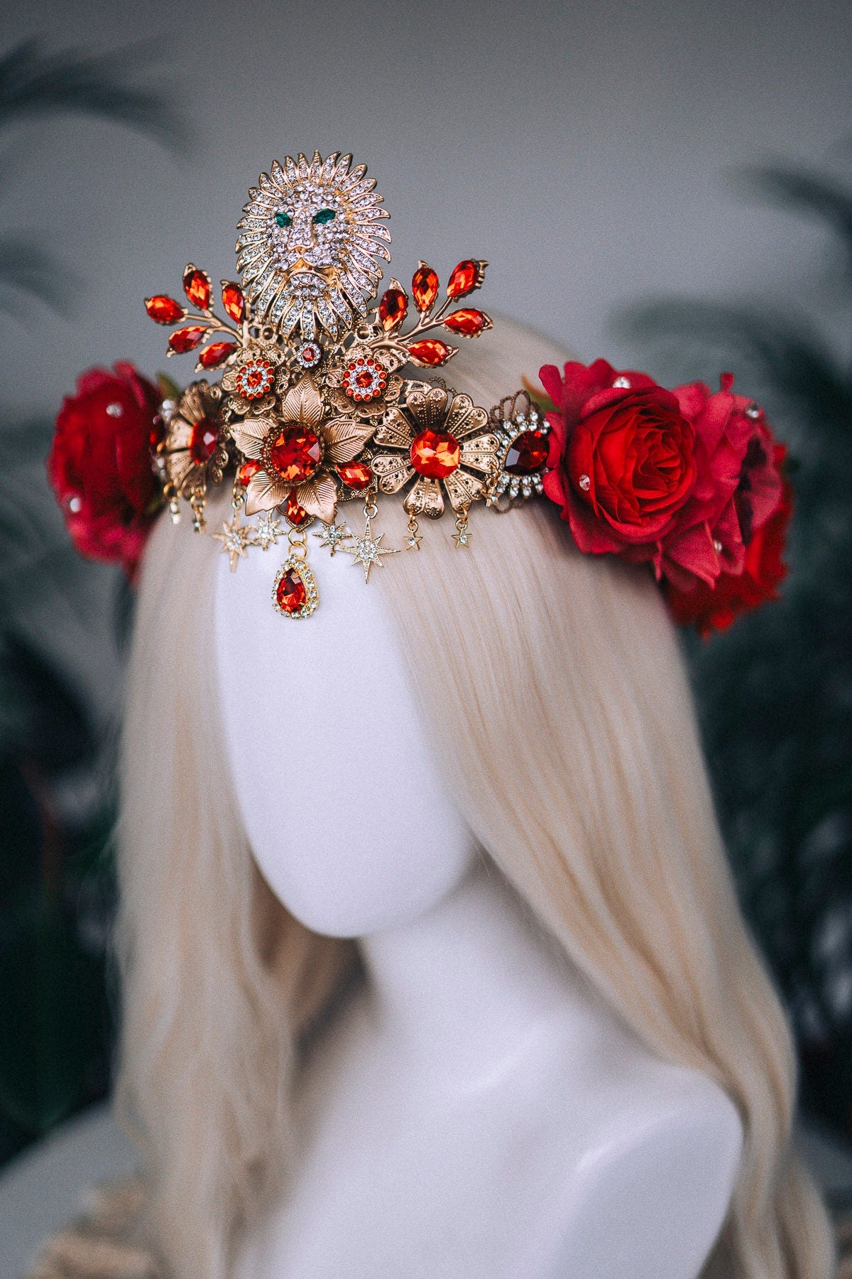 SALE Leo Zodiac signs, Birthday headband, Gold crown, Red flower crown, Zodiac jewelry, Goddess crown, Leo jewelry, Astrology, Birthday
