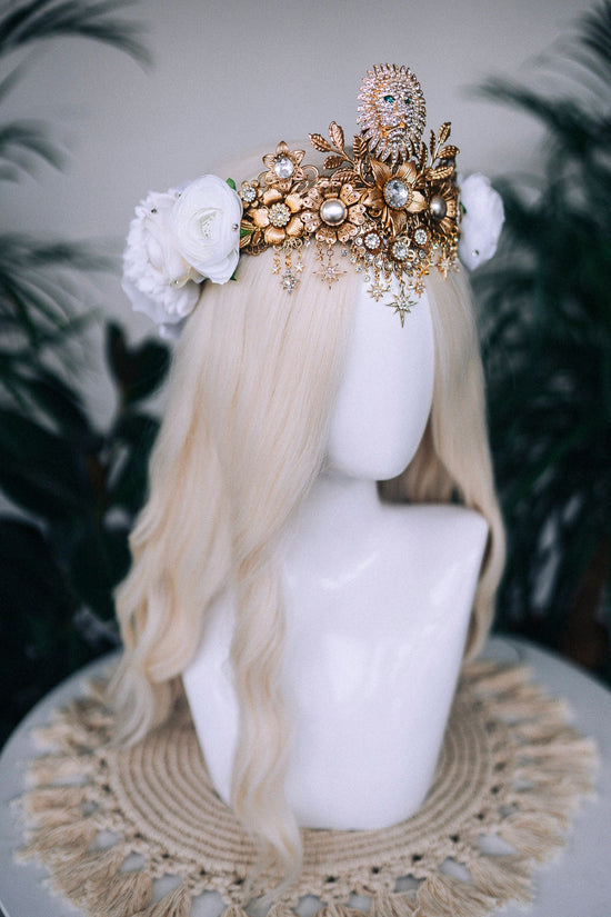 SALE Leo Zodiac signs, Birthday headband, Gold crown, Red flower crown, Zodiac jewelry, Goddess crown, Leo jewelry, Astrology, Birthday