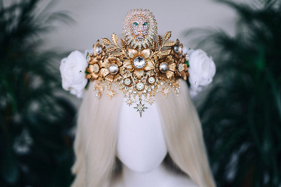 SALE Leo Zodiac signs, Birthday headband, Gold crown, Red flower crown, Zodiac jewelry, Goddess crown, Leo jewelry, Astrology, Birthday