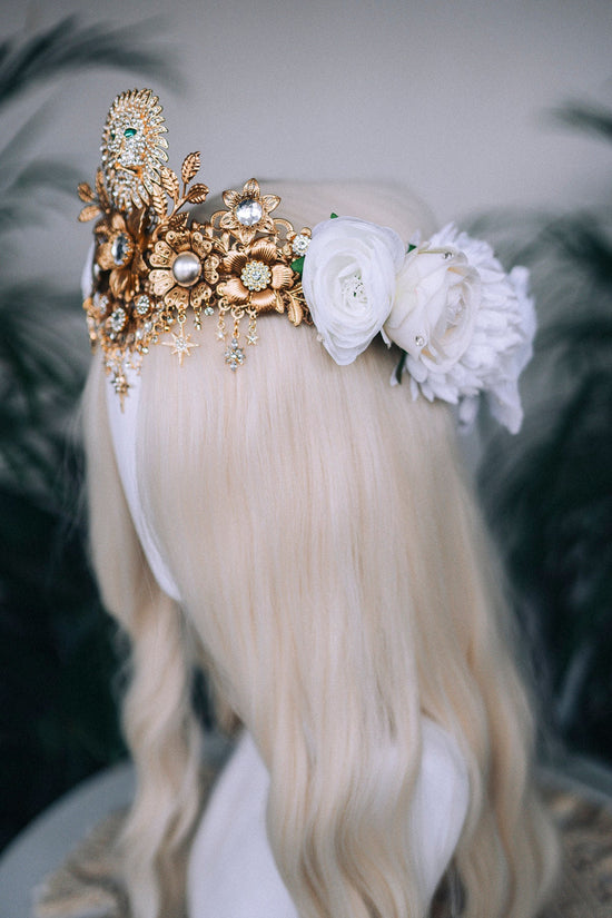 SALE Leo Zodiac signs, Birthday headband, Gold crown, Red flower crown, Zodiac jewelry, Goddess crown, Leo jewelry, Astrology, Birthday