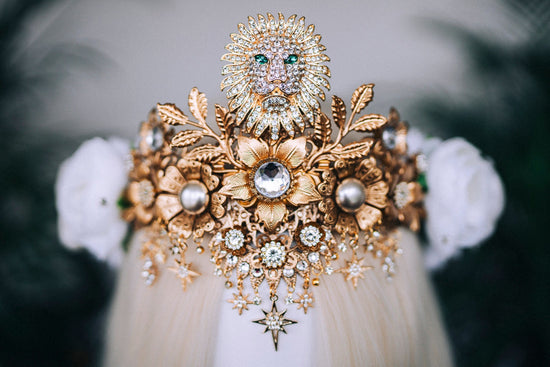 SALE Leo Zodiac signs, Birthday headband, Gold crown, Red flower crown, Zodiac jewelry, Goddess crown, Leo jewelry, Astrology, Birthday