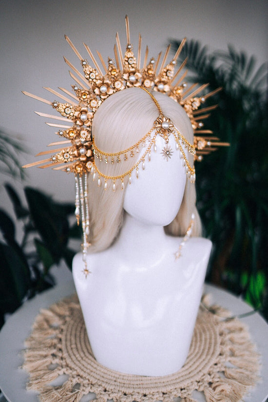 Bridal gold halo crown