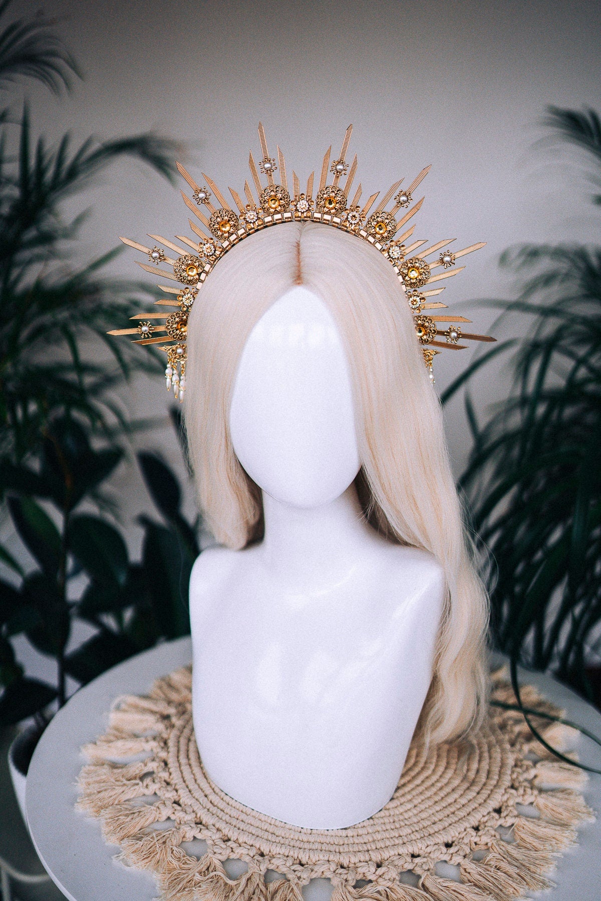 SALE Gold halo crown, Bridal headpiece, Halo headpiece, Gold crown, Flower crown, Bridal crown, Wedding headpiece, Festival crown, Wedding