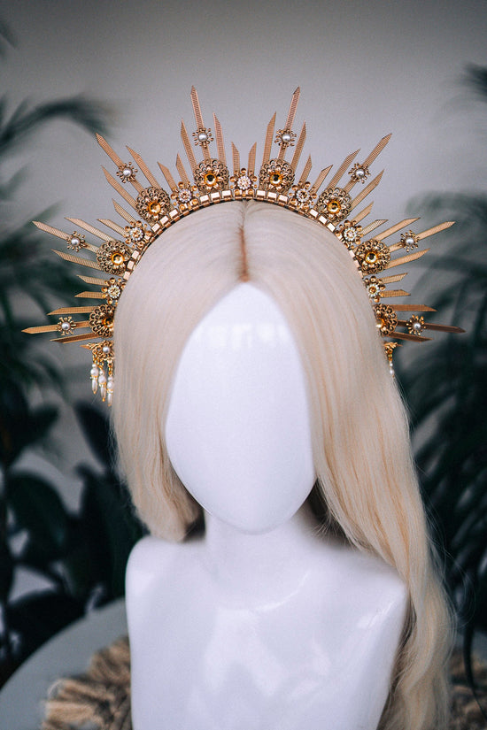 SALE Gold halo crown, Bridal headpiece, Halo headpiece, Gold crown, Flower crown, Bridal crown, Wedding headpiece, Festival crown, Wedding