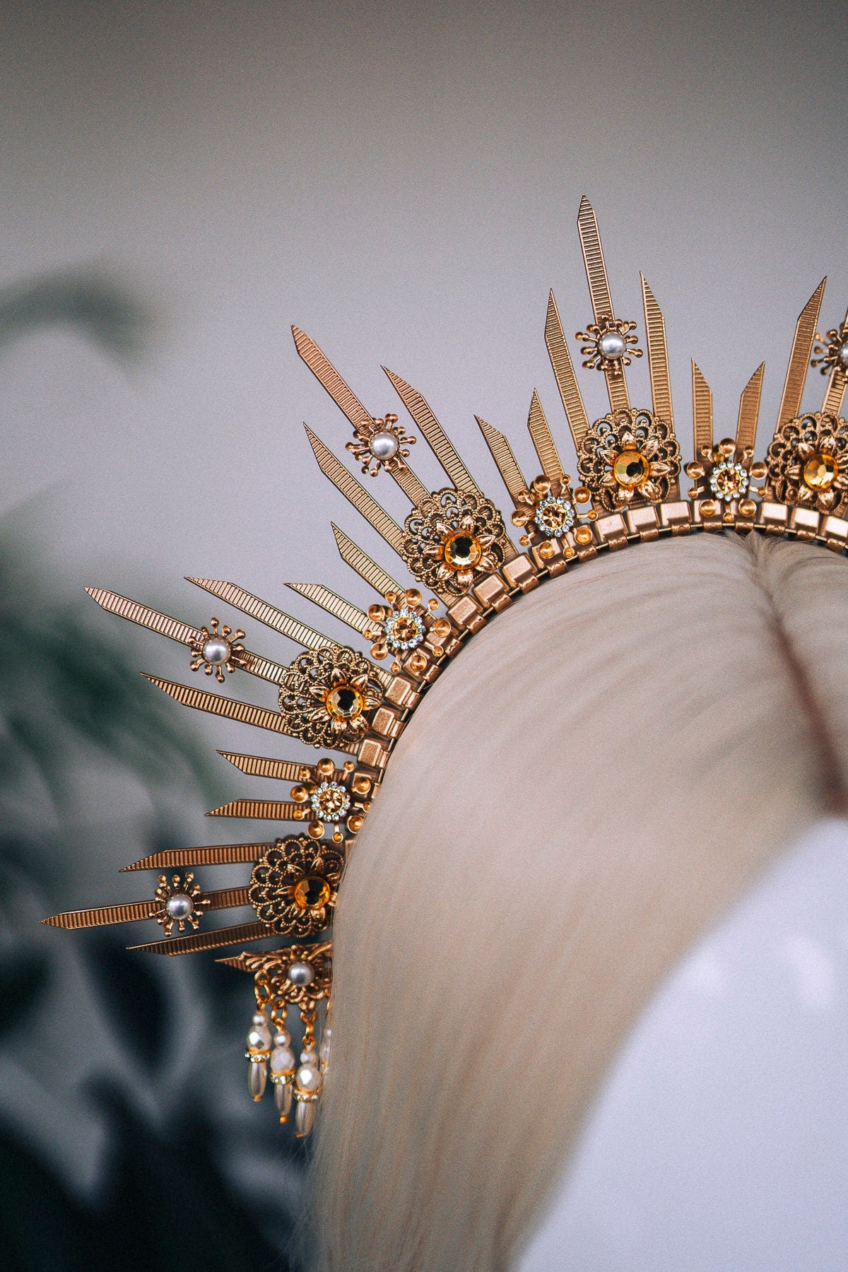 SALE Gold halo crown, Bridal headpiece, Halo headpiece, Gold crown, Flower crown, Bridal crown, Wedding headpiece, Festival crown, Wedding