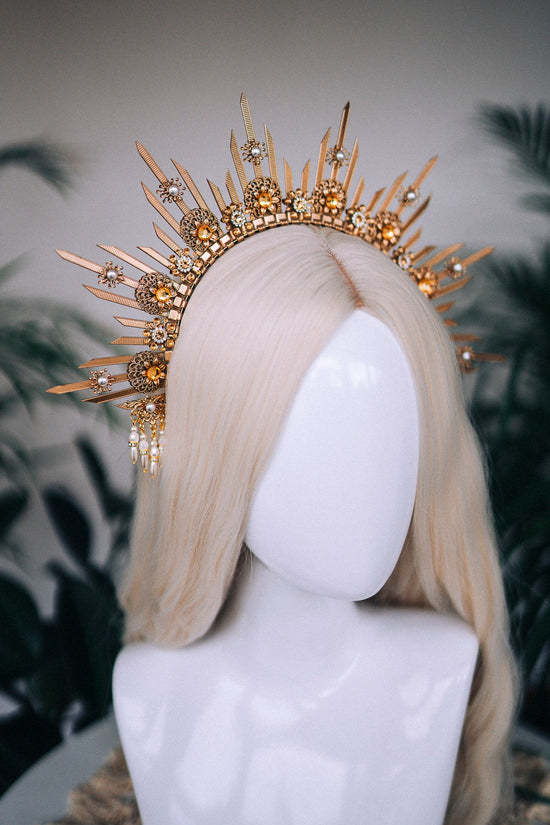 SALE Gold halo crown, Bridal headpiece, Halo headpiece, Gold crown, Flower crown, Bridal crown, Wedding headpiece, Festival crown, Wedding