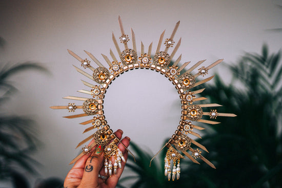 SALE Gold halo crown, Bridal headpiece, Halo headpiece, Gold crown, Flower crown, Bridal crown, Wedding headpiece, Festival crown, Wedding