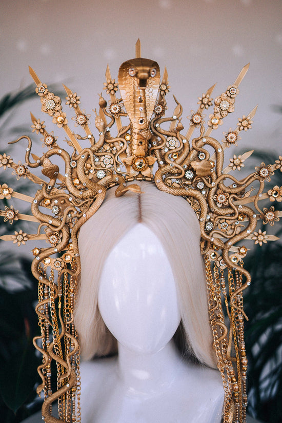 Golden Snake Crown, Medusa Headpiece, Goddess Halo Crown, Snake Headdress, Halloween Crown, Mythical Gold Crown, Snake Tiara, Festival