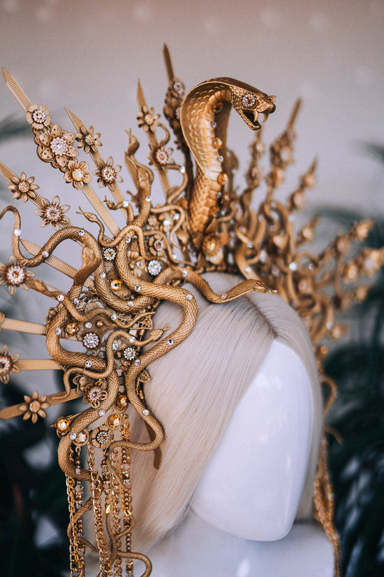 Golden Snake Crown, Medusa Headpiece, Goddess Halo Crown, Snake Headdress, Halloween Crown, Mythical Gold Crown, Snake Tiara, Festival
