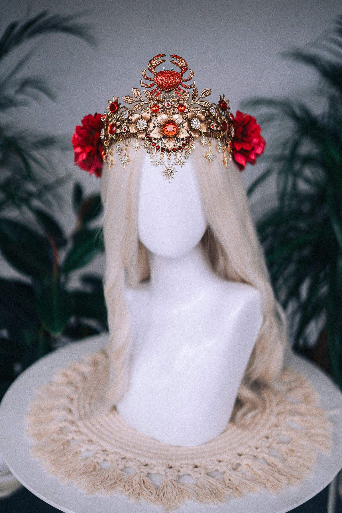 SALE Cancer Zodiac Signs jewelry, Cancer Zodiac crown, Birthday headband, Gold headpiece, Tiara, Halloween costume, Flower crown, Birthday