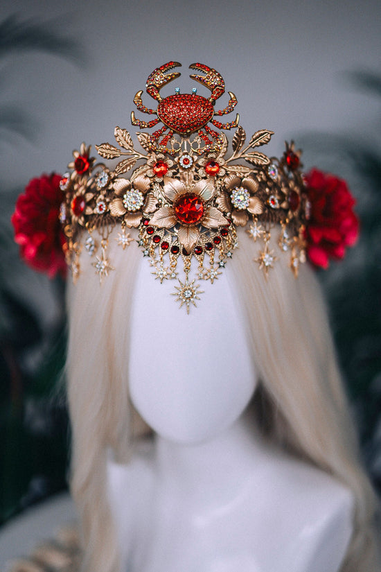 SALE Cancer Zodiac Signs jewelry, Cancer Zodiac crown, Birthday headband, Gold headpiece, Tiara, Halloween costume, Flower crown, Birthday
