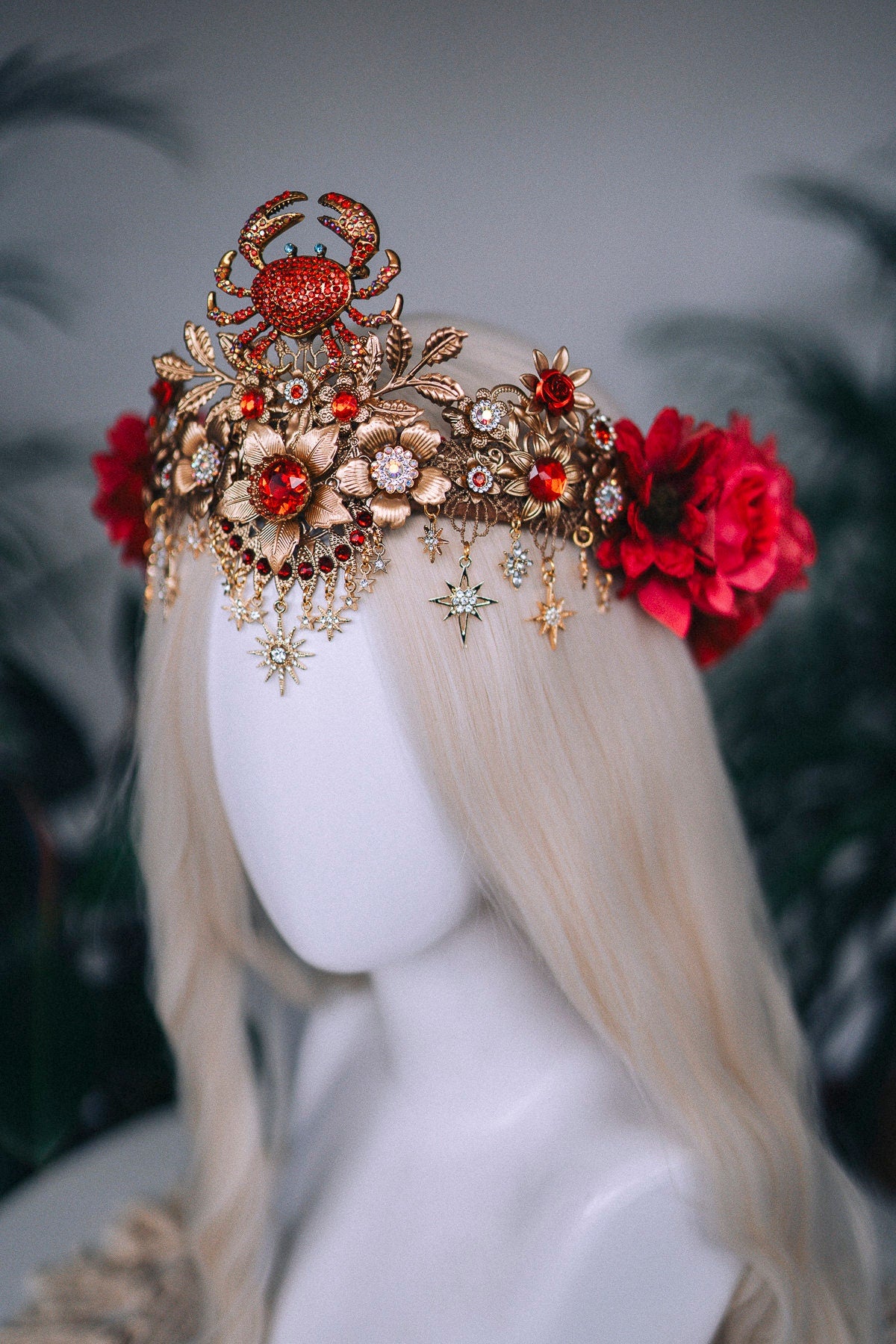 SALE Cancer Zodiac Signs jewelry, Cancer Zodiac crown, Birthday headband, Gold headpiece, Tiara, Halloween costume, Flower crown, Birthday