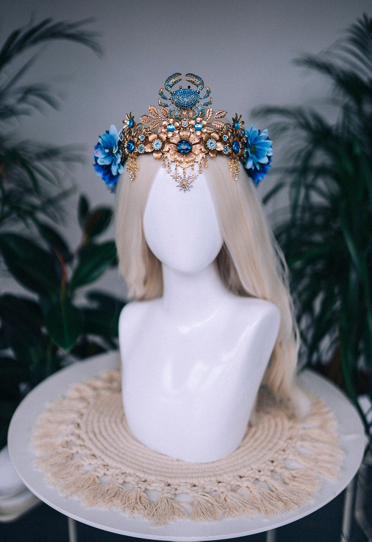 SALE Cancer Zodiac Signs jewelry, Cancer Zodiac crown, Birthday headband, Gold headpiece, Tiara, Halloween costume, Flower crown, Birthday