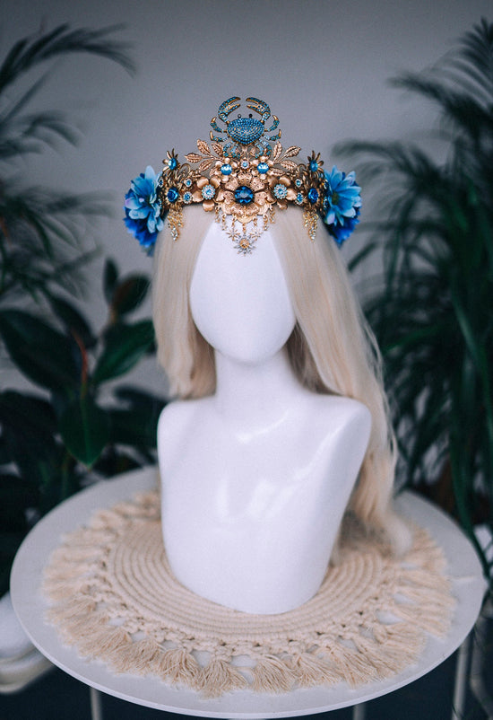 SALE Cancer Zodiac Signs jewelry, Cancer Zodiac crown, Birthday headband, Gold headpiece, Tiara, Halloween costume, Flower crown, Birthday