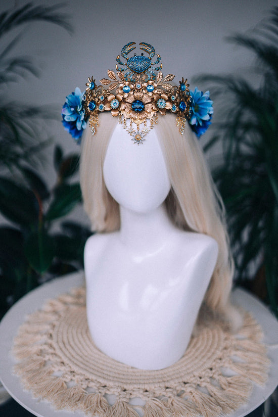 SALE Cancer Zodiac Signs jewelry, Cancer Zodiac crown, Birthday headband, Gold headpiece, Tiara, Halloween costume, Flower crown, Birthday