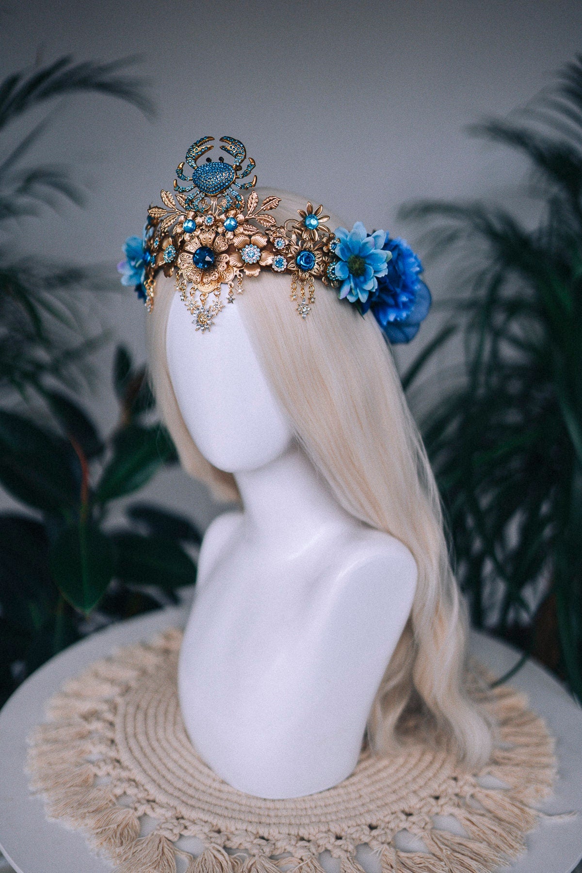 SALE Cancer Zodiac Signs jewelry, Cancer Zodiac crown, Birthday headband, Gold headpiece, Tiara, Halloween costume, Flower crown, Birthday