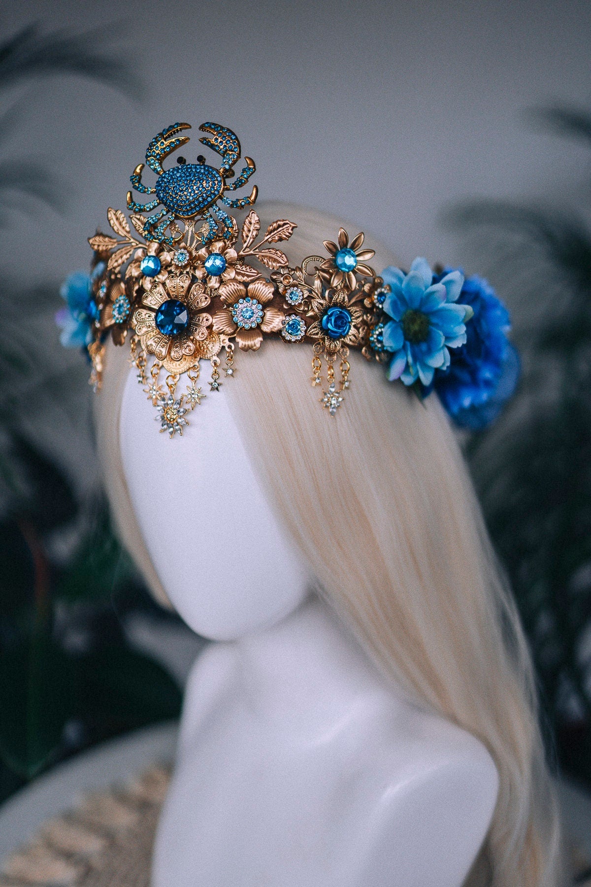 SALE Cancer Zodiac Signs jewelry, Cancer Zodiac crown, Birthday headband, Gold headpiece, Tiara, Halloween costume, Flower crown, Birthday