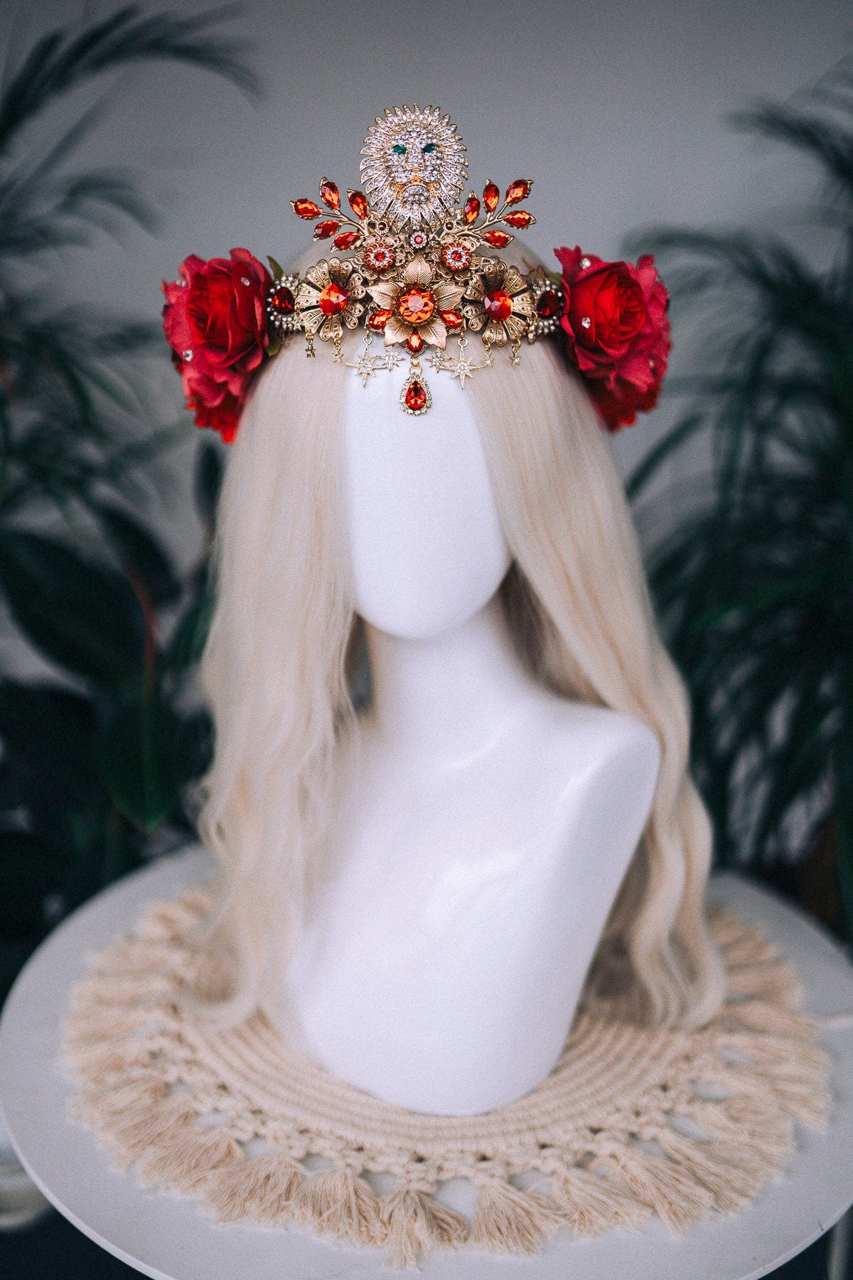 SALE Leo Zodiac signs, Birthday headband, Gold crown, Red flower crown, Zodiac jewelry, Goddess crown, Leo jewelry, Astrology, Birthday