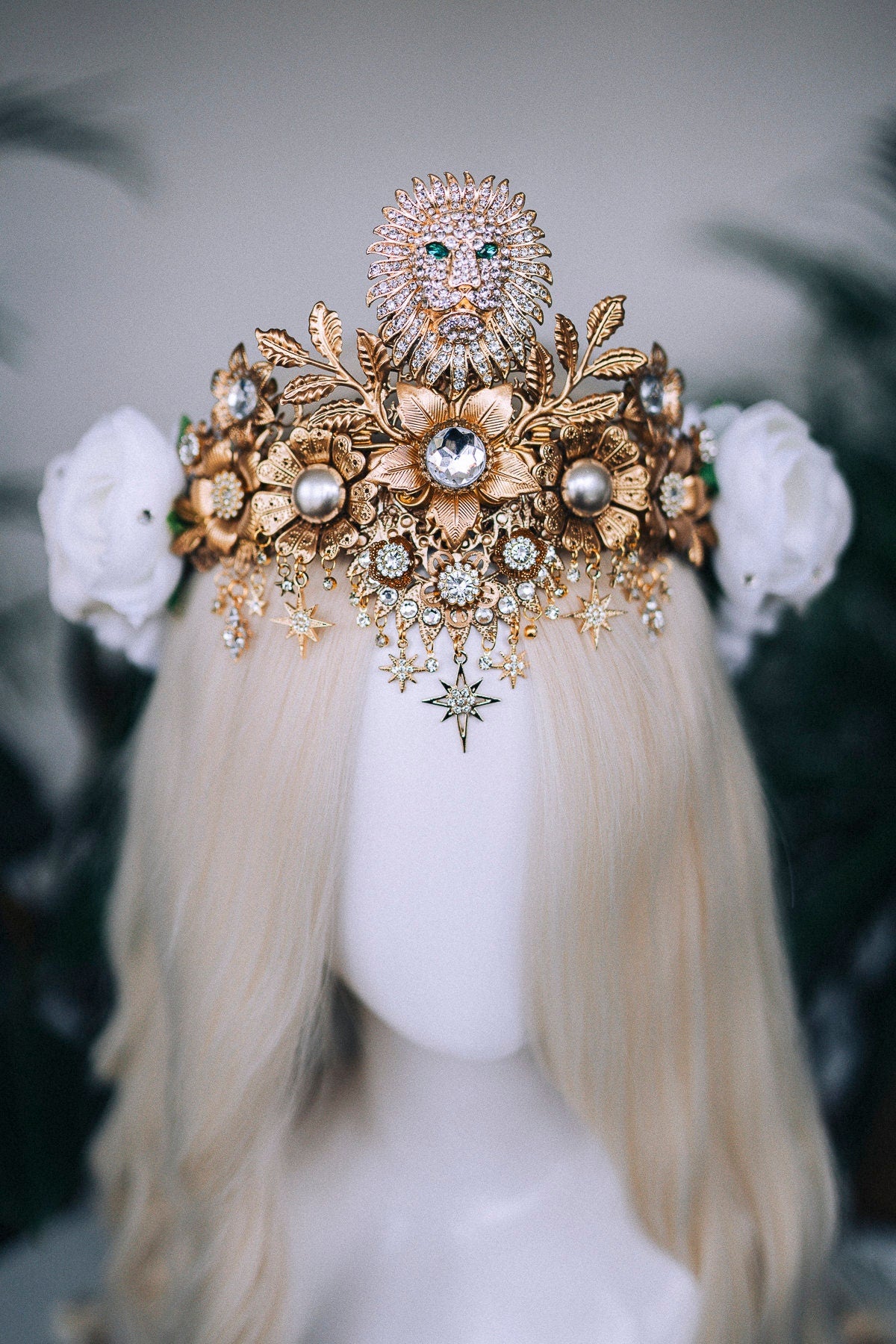 SALE Leo Zodiac signs, Birthday headband, Gold crown, Red flower crown, Zodiac jewelry, Goddess crown, Leo jewelry, Astrology, Birthday