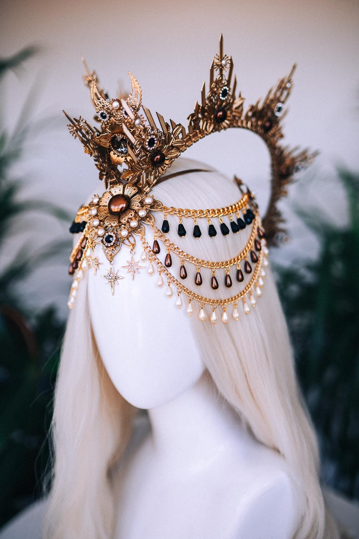 Boho Headpiece, Goddess Crown, Festival Crown, Celestial Halo, Moon Crown, Warrior Tiara, Burning Man, Bohemian, Tribal Headdress, Handmade