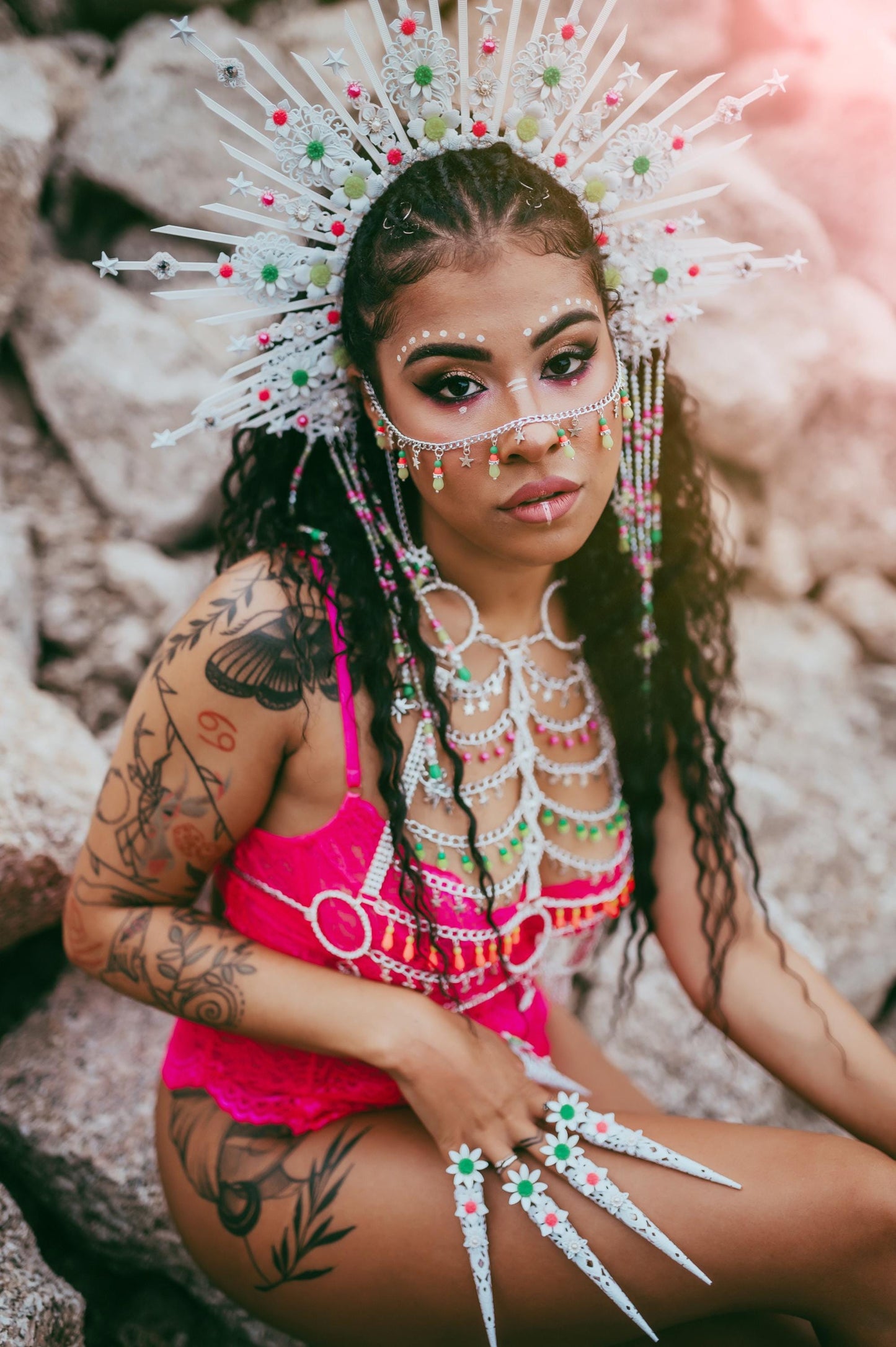 Neon Festival Harness, White UV Active Body Harness, Burning Man Outfit, Glow In Dark Rave Harness, Festival Costume Accessories