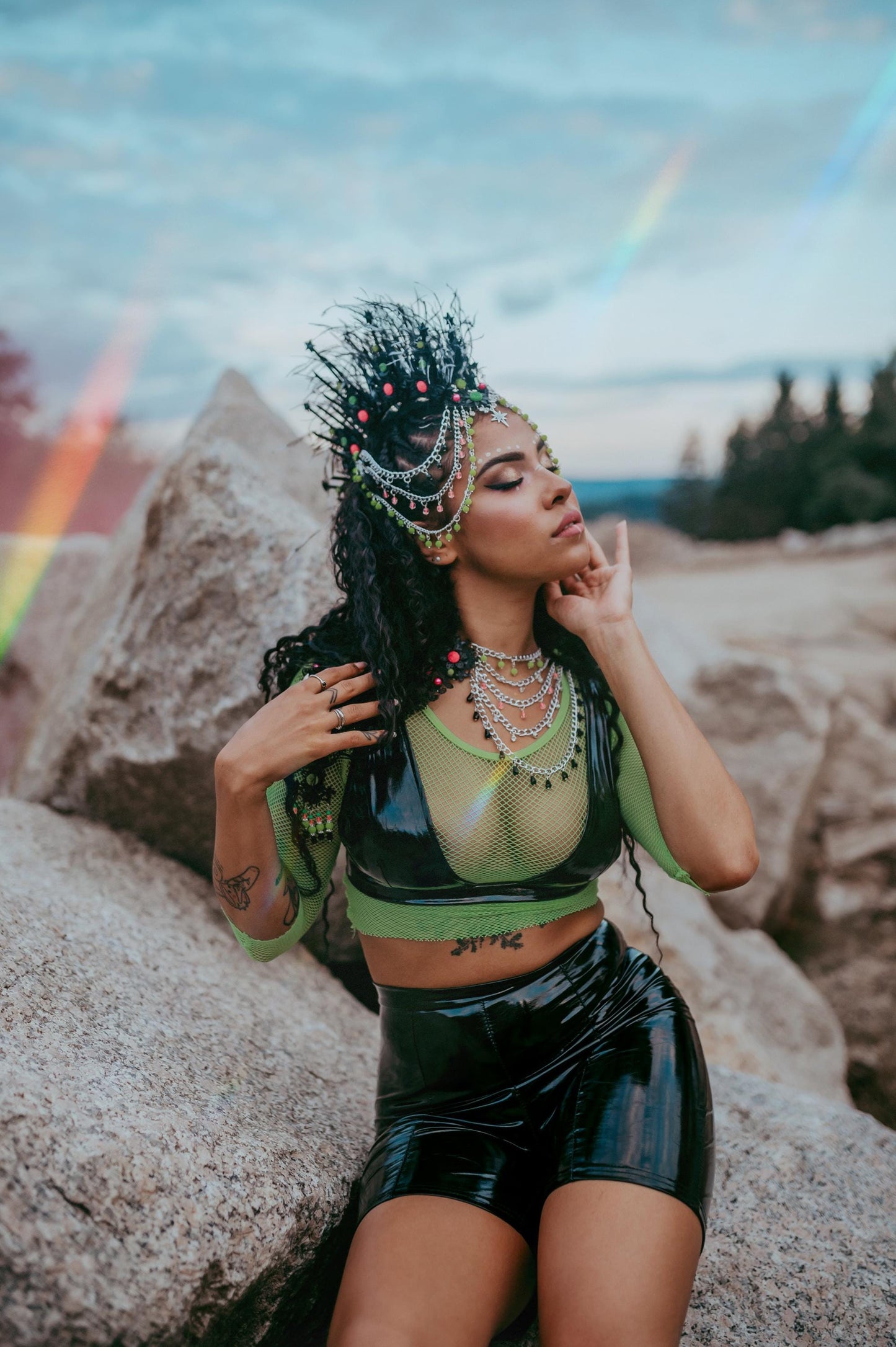 Neon Ritual Crown, Festival Headpiece, Feather Halo Crown, UV Blacklight Costume, Burning Man Accessories, Handmade Rave Outfit, Boho Crown