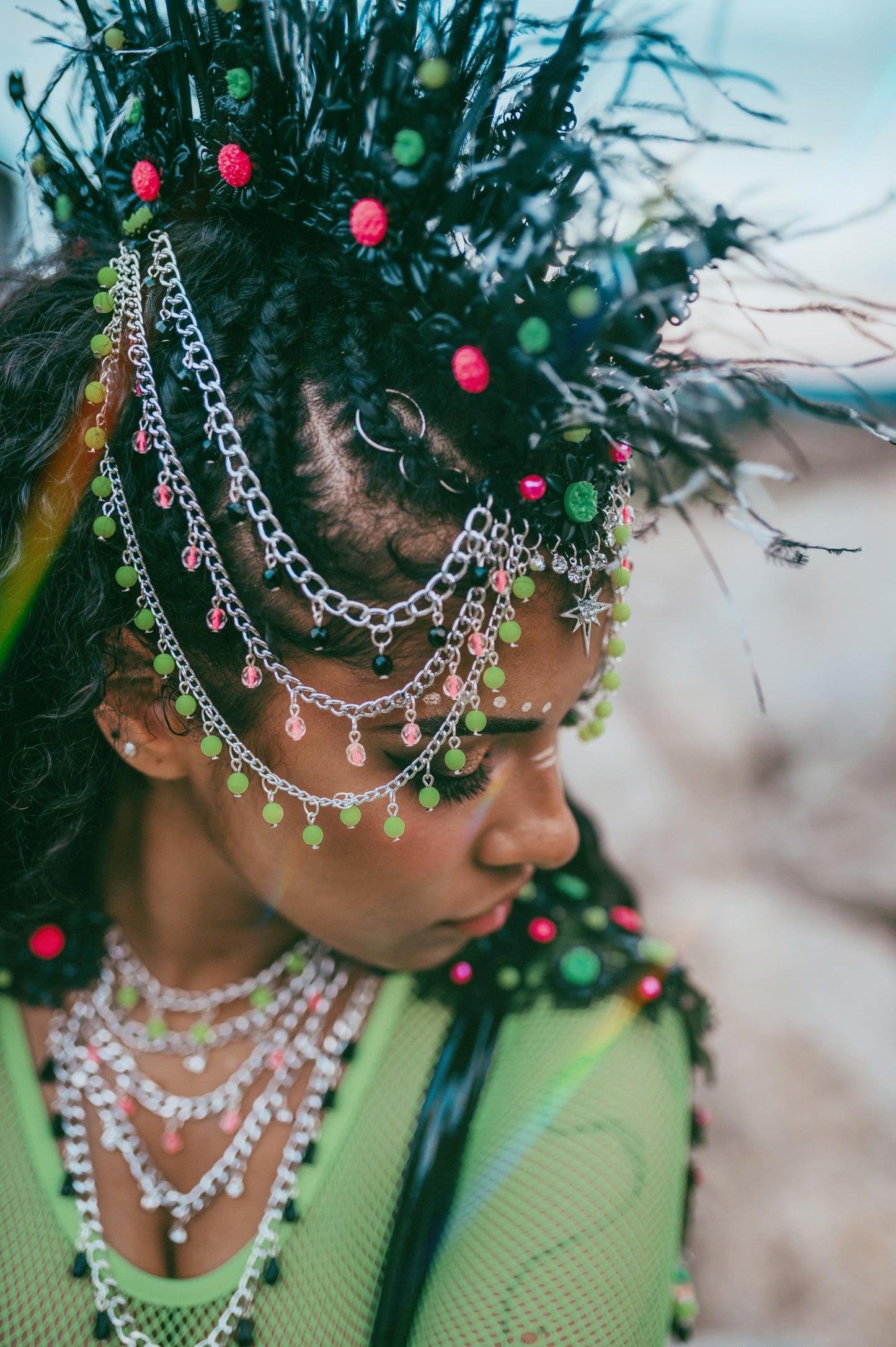 Neon Ritual Crown, Festival Headpiece, Feather Halo Crown, UV Blacklight Costume, Burning Man Accessories, Handmade Rave Outfit, Boho Crown