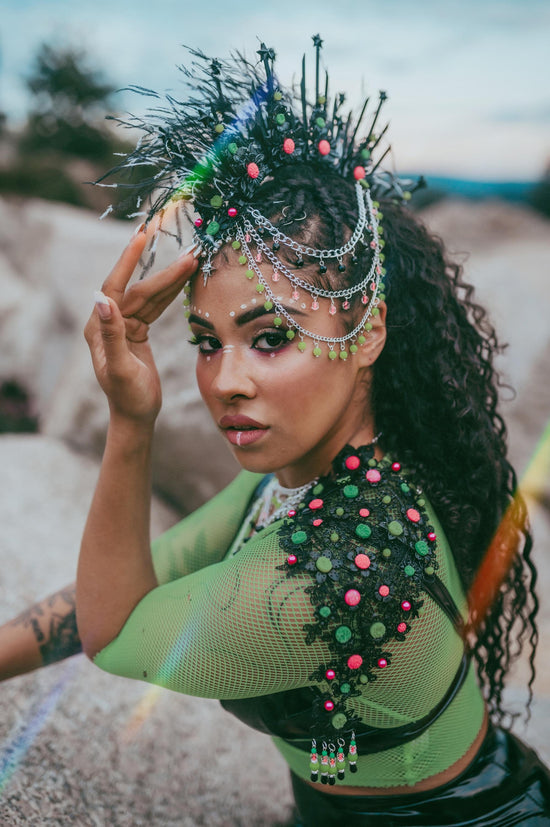 Neon UV active black festival halo crown