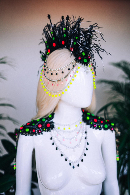 Neon Shoulder Necklace, UV Body Jewelry, Rave Shoulder Harness, Festival Neck Piece, Blacklight Accessory, Burning Man Jewelry