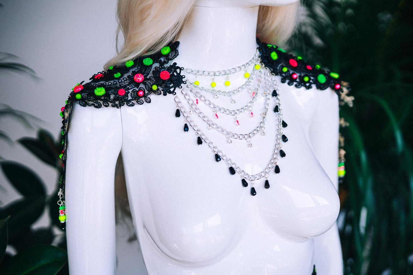 Neon Shoulder Necklace, UV Body Jewelry, Rave Shoulder Harness, Festival Neck Piece, Blacklight Accessory, Burning Man Jewelry