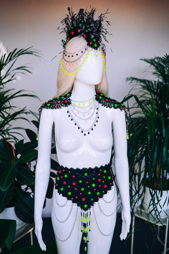 Neon Shoulder Necklace, UV Body Jewelry, Rave Shoulder Harness, Festival Neck Piece, Blacklight Accessory, Burning Man Jewelry