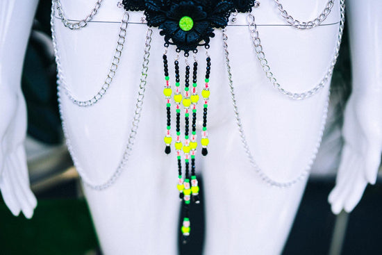 Neon Belt, Rave Belt, Festival Waist Chain, Glow In Dark, Body Chain, UV Active Belt, Burning Man Outfit, Handmade Festival Accessory