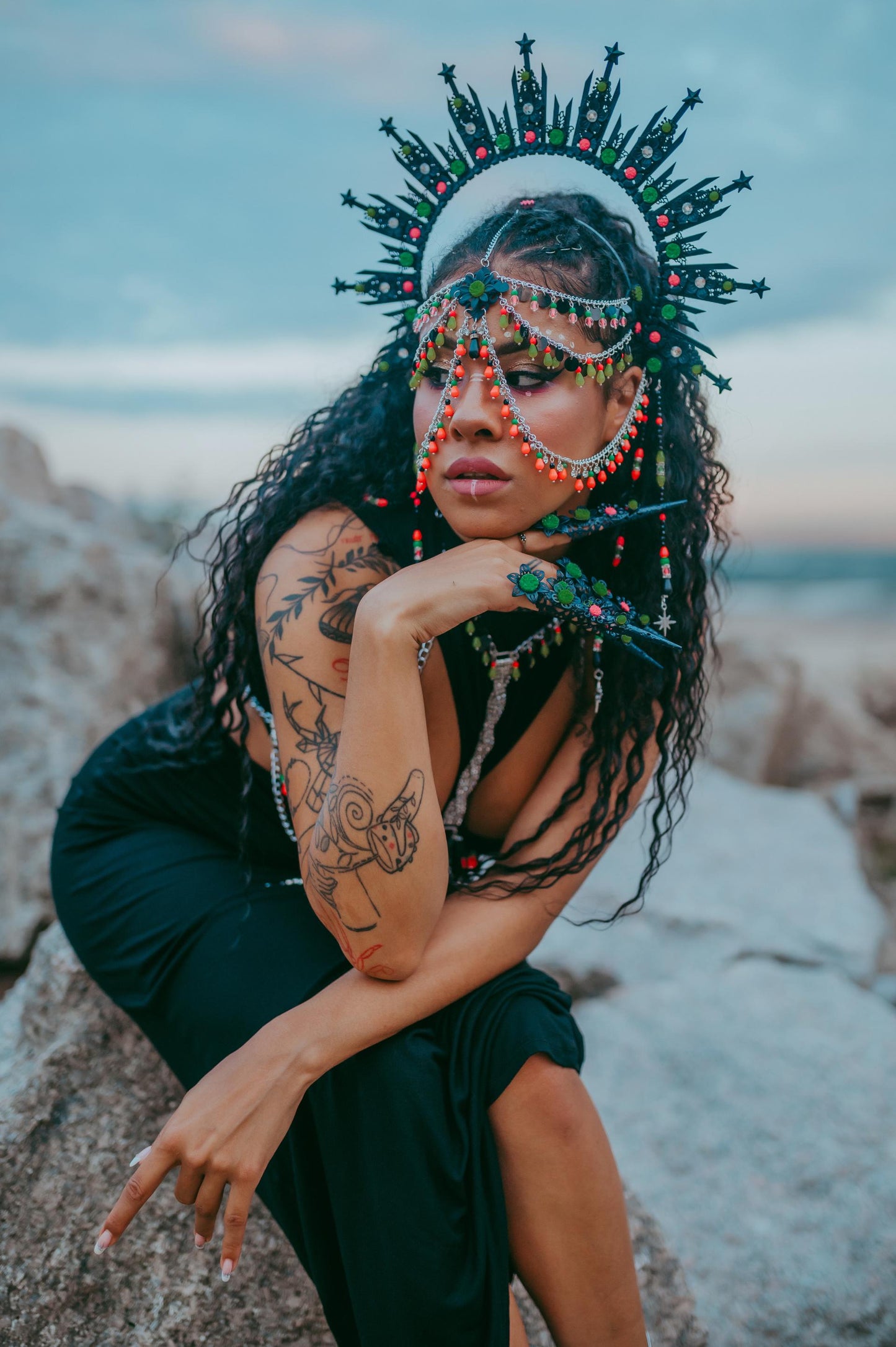 Neon UV Halo Crown, Burning Man Headpiece, Glow In The Dark Festival Headdress, Rave Costume, LED Style, Blacklight Goddess