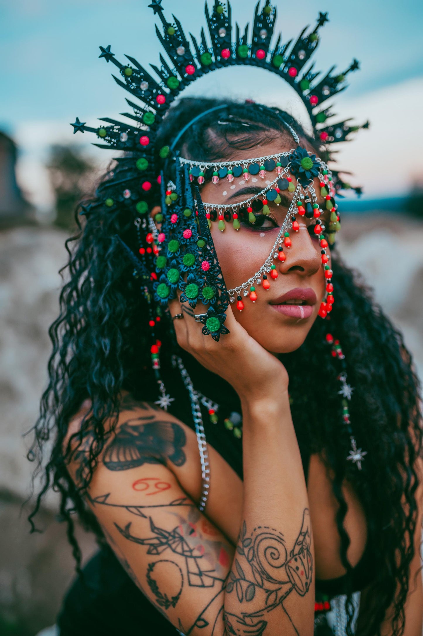 Neon UV Halo Crown, Burning Man Headpiece, Glow In The Dark Festival Headdress, Rave Costume, LED Style, Blacklight Goddess