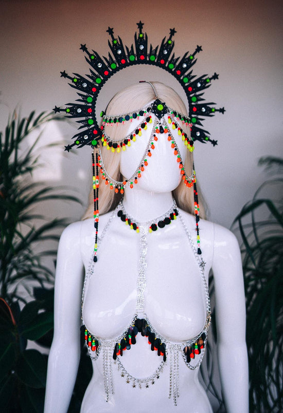 Neon UV Festival Body Harness, Blacklight Glow Rave Outfit, Burning Man Harness, Rave Costume Accessory