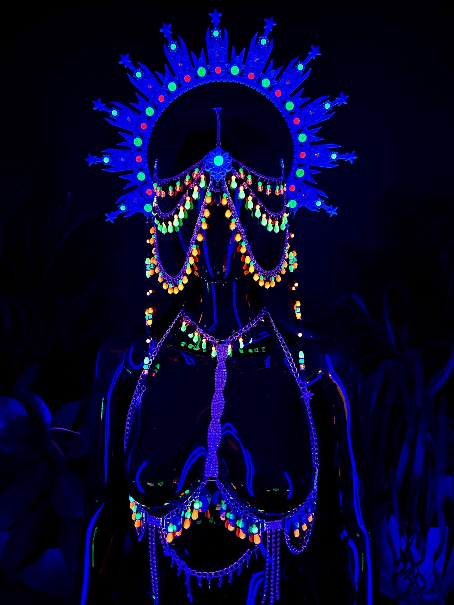 Neon UV Halo Crown, Burning Man Headpiece, Glow In The Dark Festival Headdress, Rave Costume, LED Style, Blacklight Goddess