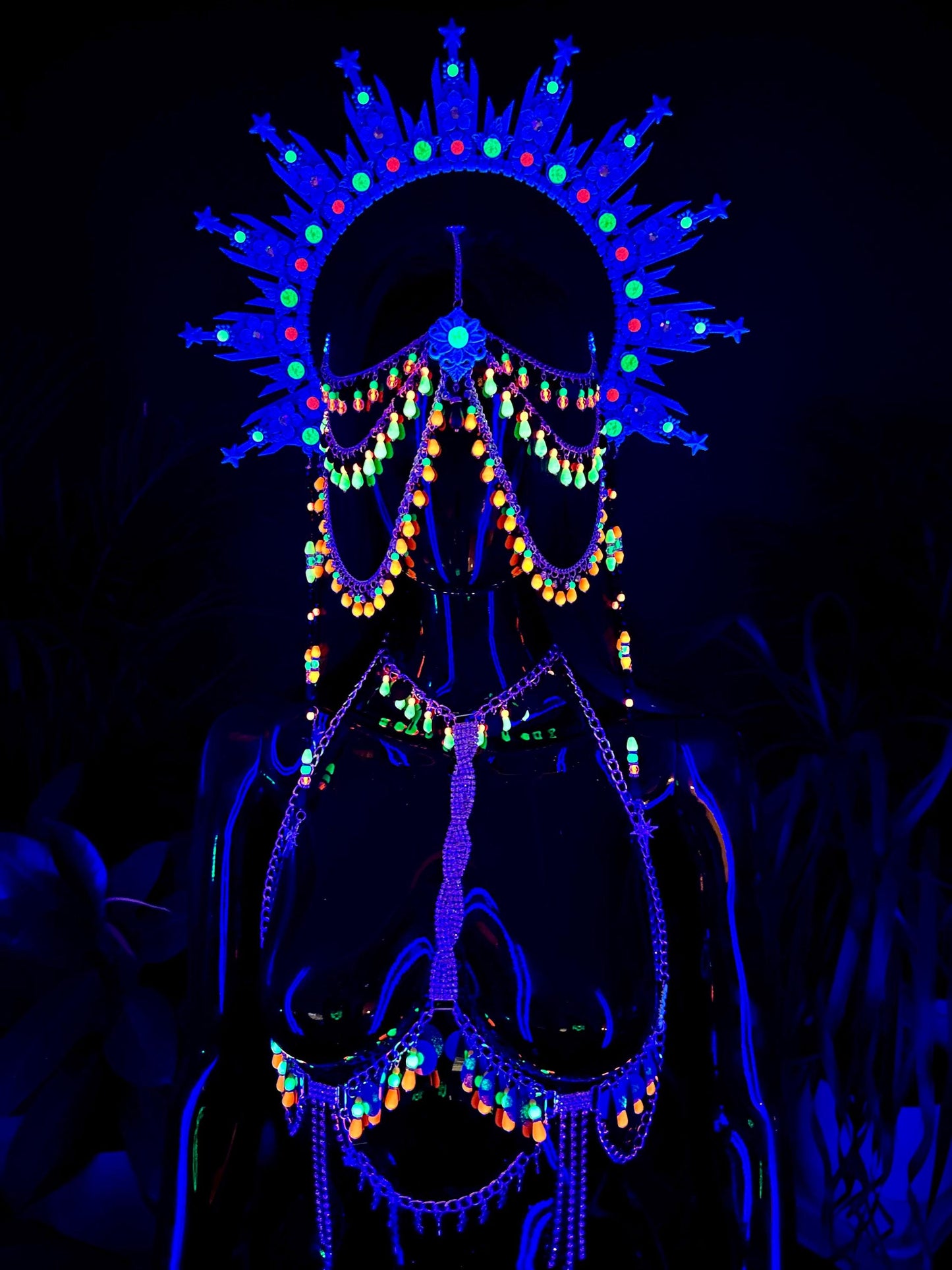Neon UV Festival Body Harness, Blacklight Glow Rave Outfit, Burning Man Harness, Rave Costume Accessory
