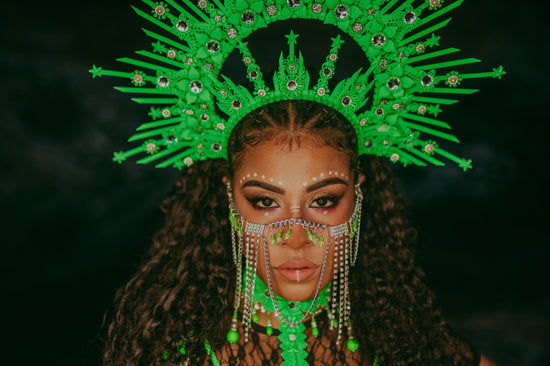 Neon Green Crown, Burning Man Headpiece, Rave Halo, UV Reactive Festival Tiara, Celestial Costume Accessory, Futuristic Queen Crown
