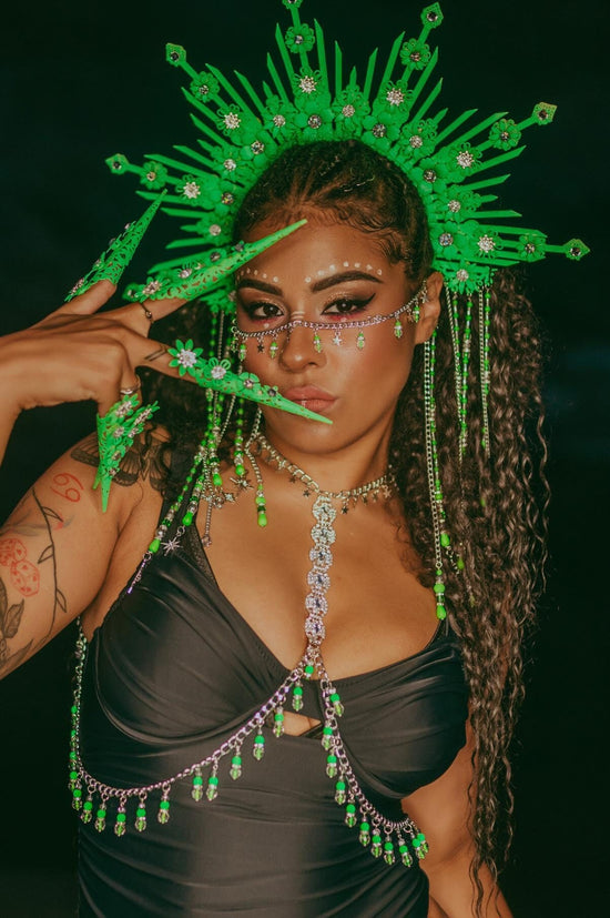 Neon green festival face jewelry