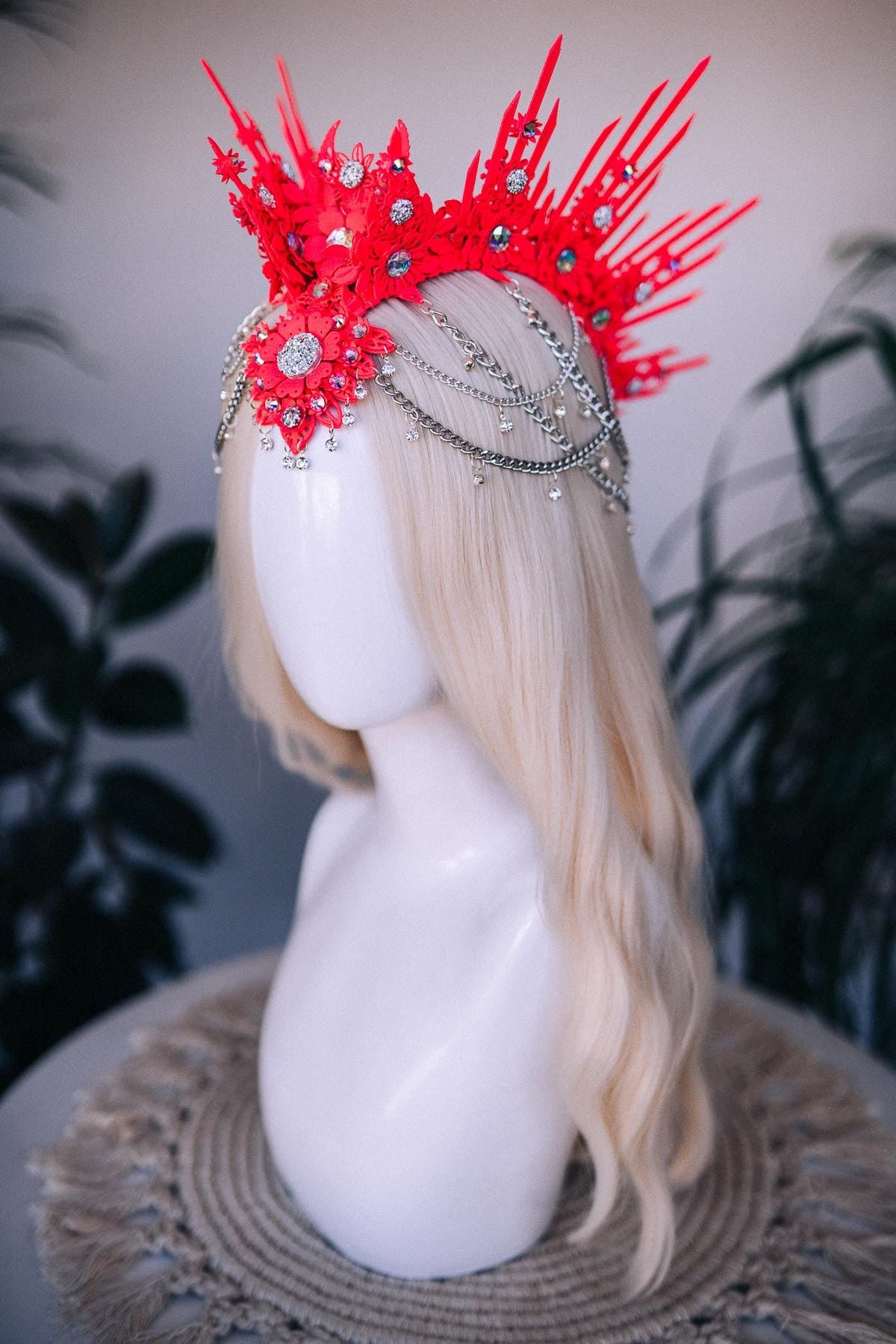 Neon Burning Crown, Orange UV Headpiece, Festival Queen Tiara, Rave Costume Crown, Glow In Dark Headpiece, Halloween Costume Tiara