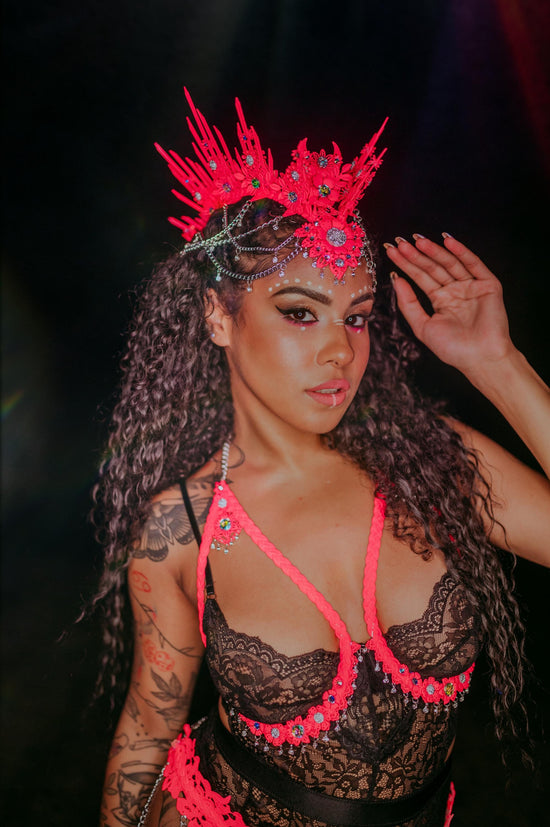 Neon pink festival halo crown