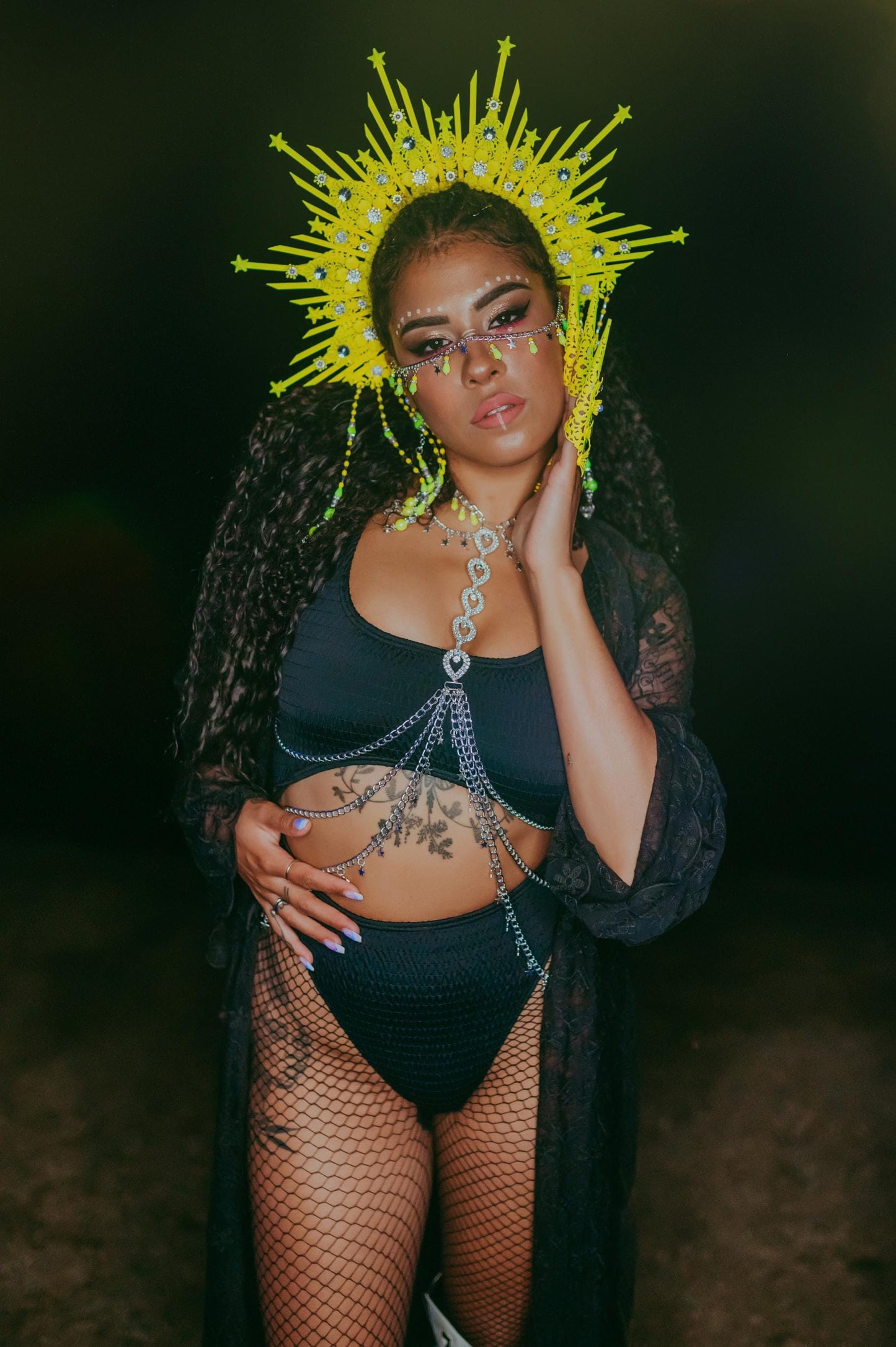 Neon Sunburst Crown, UV Yellow Festival Headpiece, Burning Man Halo Crown, Rave Starburst Headdress, Celestial Statement Tiara