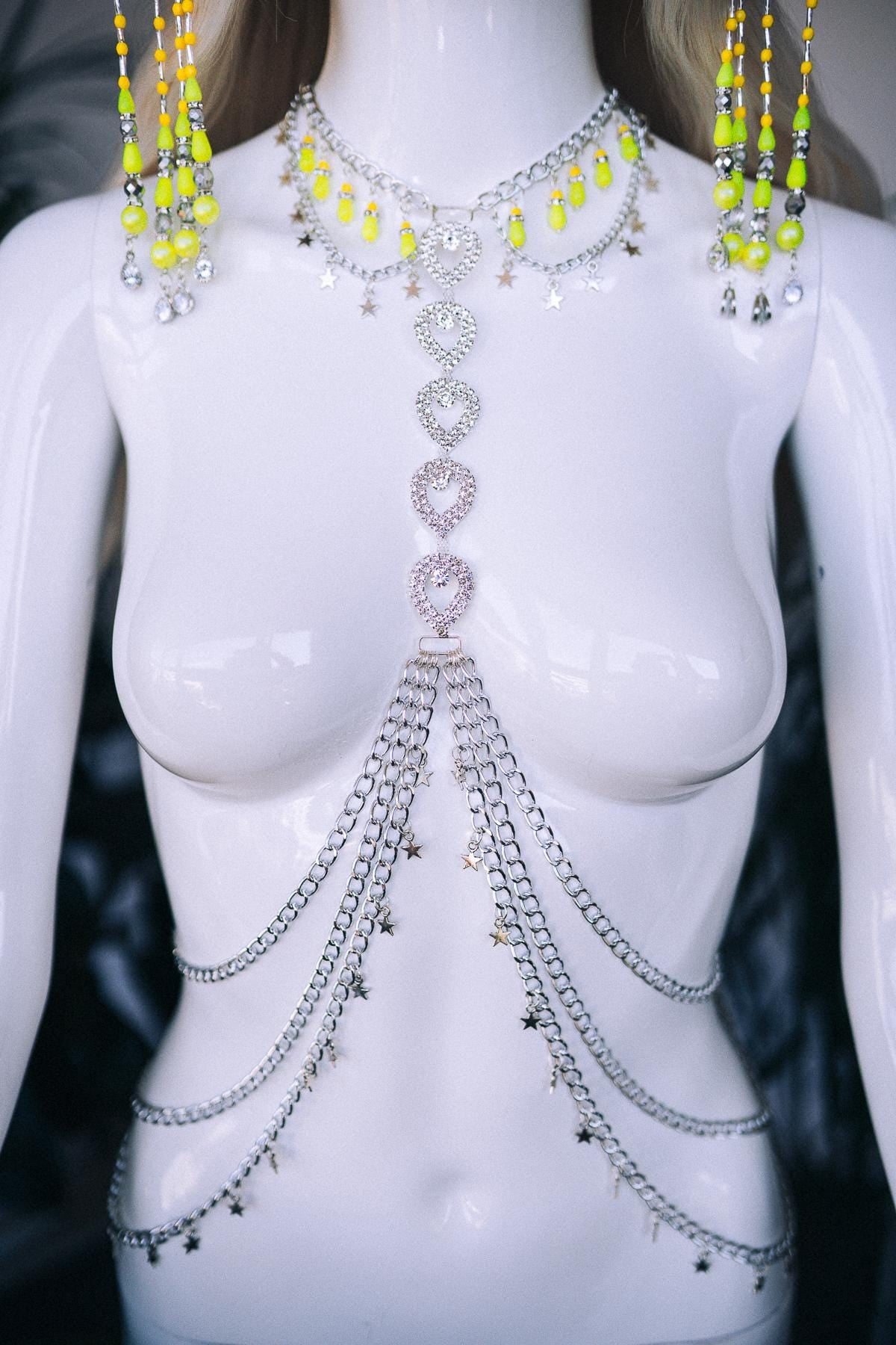 Neon Body Chain Harness, Festival Rave Harness Jewelry, Burning Man Body Chain, Coachella Rave Outfit, UV Reactive Festival Wear